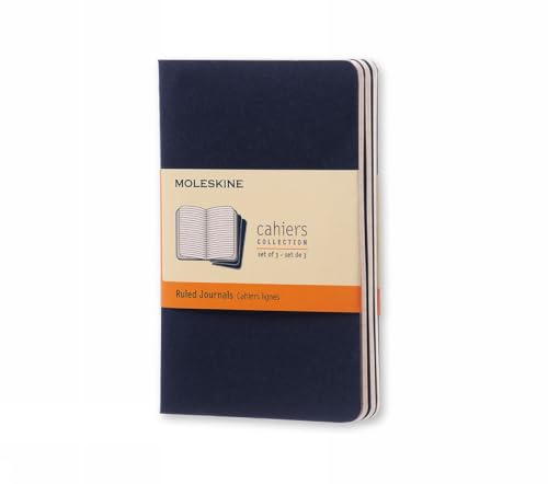 Moleskine Cahier Journal ensemble 3 poche rayé bleu indigo couverture souple