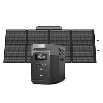EF ECOFLOW - Gerador Solar 220V DELTA 2 Max 2048Wh com Painel Solar de 400W, Bateria LFP, Estação de Energia Portátil com Saída AC de até 3400W, Carregamento Rápido (0-80% em 43 Minutos)