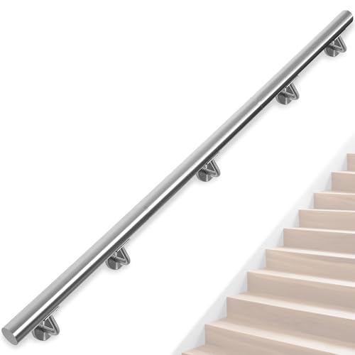 OUUTMEE - Barandilla de acero inoxidable para escaleras de 300 cm, pasamanos de pared con soportes, Ø 42 mm, para uso interior y exterior en buhardillas, porches, garajes y terrazas