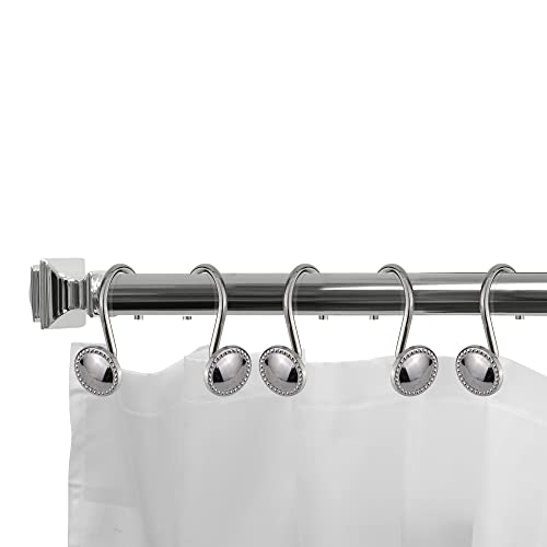 Splash Home Decorative Shower Curtain Hooks, Rust-Resistant Metal Curtain Rings, For Bathroom Rod And Curtain Hangers, Button Design Rings, Set Of 12 - Nickel, 7 X 2 X 2 Inch #TOP2