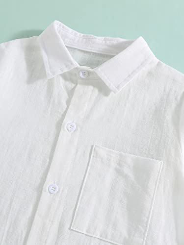 Shein Girl's Casual Button Down Long Sleeve Linen Collared Shirt Blouse Tops White 110 #TOP2