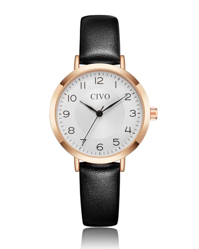 CIVO Relojes Mujer Analogico Impermeable Cuero Lujo Elegante Ultra Minimalistas Pulsera Moda Vestir Negocio Casual Reloj Negro