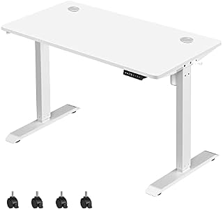 SONGMICS Elektryczne biurko z regulacją wysokości, powierzchnia stołu 60 x 120 cm, płynna regulacja, funkcja pamięci z wysokościami 3, ochrona przed kolizją, biały LSD101W01