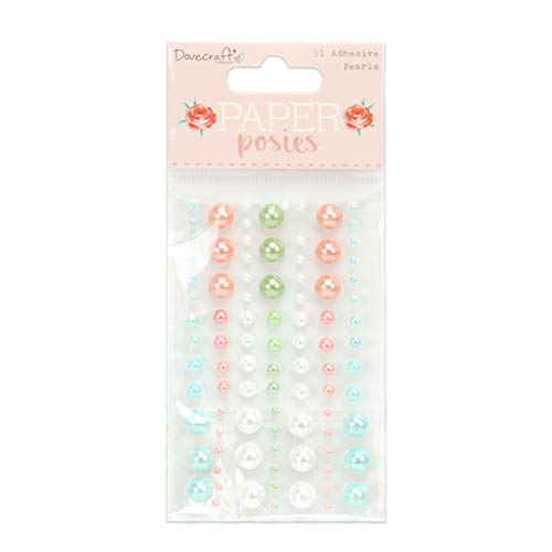 Dovecraft DCDOT053 Paper Posies Adhesive Pearls - 91 Pieces - Blue, Pink, Cream & Green - Mixed Sizes-for Card Making, Papercraft, Journaling, Scrapbooking and More, Multicolour, Taille Unique Cover