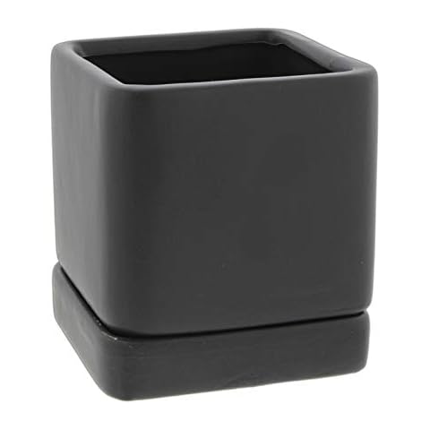 Solid Black Cube Ceramic Planter Pot, 4" Cover