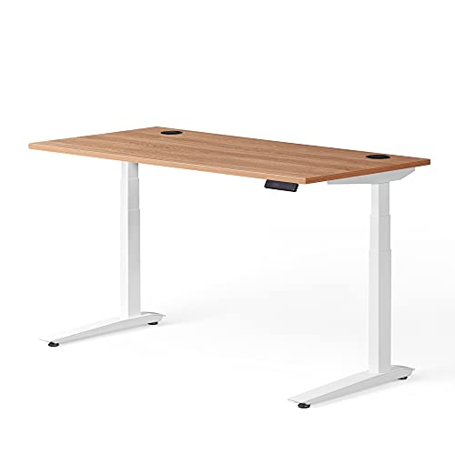 Image of Fully Jarvis Standing Desk 48 inch x 27 inch Oak Laminate Top - Electric Adjustable Desk Height from 25.5 inch to 51 inch with Memory Preset Controller (Rectangle, White Frame)