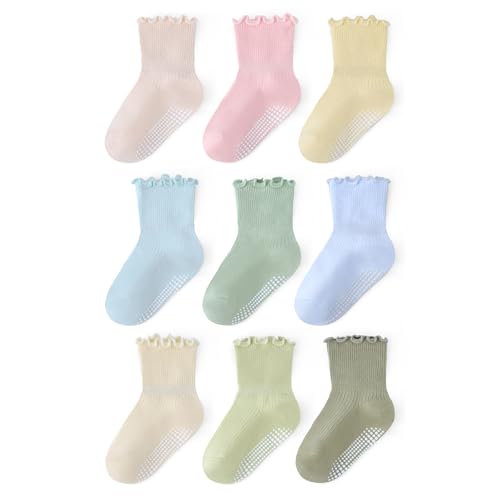 Image of Baby Toddler Ruffle Socks for Girls Cute Crew Grip Frilly Socks