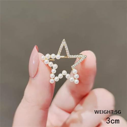 Image of Pearl Star Brooch: Gold-Plated Metal Large Star Pin Jewelry with Crystal Rhinestones and Pearls Women's Pin Brooch