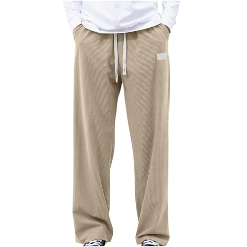 Men's Corduroy Drawstring Pants Casual Straight Lounge Sweatpants Baggy Elastic Waist Ribbed Comfort Fit Pants