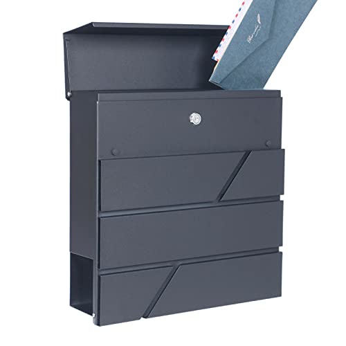 DWD® Postbox, Sleek Modern Wall-Mounted Lockable Large Post Letter Box, Clean Lines, Lift up Flap, Easy to Install, Trendy Anthracite Grey with Newspaper Slot, Weather Resistant Concealed post slot