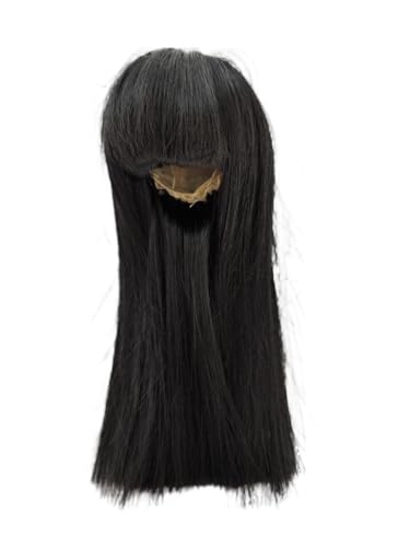 1/8 bjd Wig Head Circumference 5.5-6inch(14-15cm) high Temperature Fiber Long Straight Black Hair with Bangs
