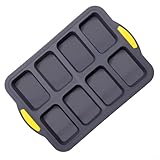 Yelvera Silikon-Kastenform mit 8 Mulden, antihaftbeschichtet, Edelstahlrahmen, Backblech mit Griffen für Brot, Brownie, Muffin, Käsekuchen, Seife, Eiswürfel, Grau, 35 x 24,5 x 3,5 cm, ofen- und
