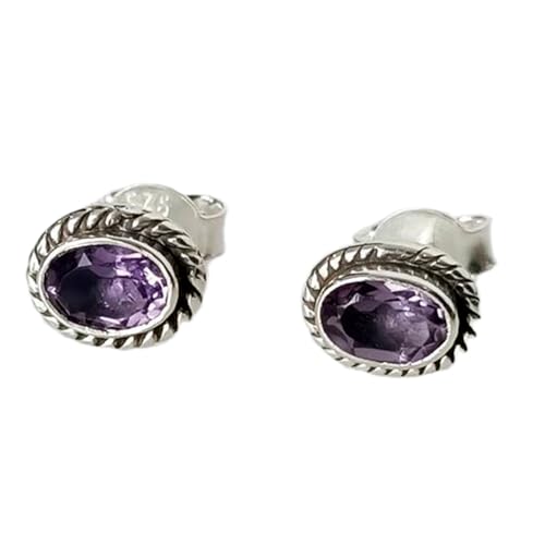 Boucles d'oreilles améthyste naturelle 8x6mm en argent 925 de haute joaillerie minimaliste