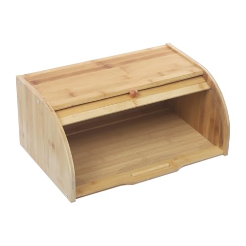 Fricienc 40,2 x 27 x 17,3 cm Panera enrollable con cajón de bambú con tapa frontal enrollable para guardar pan y panecillos de color natural