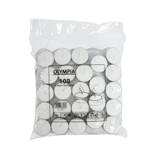Olympia 4 Hour Tealights 280X220mm White Unscented Candles Restaurant 100pc