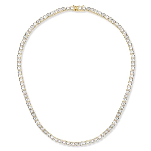 Gemsme 4.0mm CZ Tennis Necklace, 18K White/Yellow Gold Plated 4.0mm Round Cubic Zirconia Classic Tennis Necklace 16-24 Inches