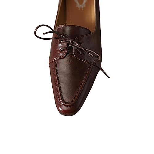 Women's Genuine Leather Handmade Lace Up Slip On Square Toe Office Pumps Shoes2