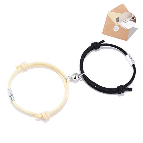 BOCHOI 2 Pcs Mountain and Sea Couples Magnetic Couple Bracelet Set Mutual Attraction Vows of Eternal Love Jewelry Gifts for Couple Bestfriend Women Men Bf Gf Friends Valentines Day Black & White