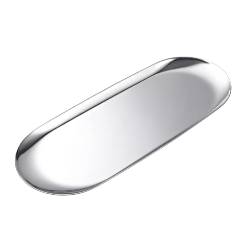 Verdicktes Kerzentablett Edelstahl, Stabil & Hitzebeständig, Ovales Silber Tablett 23x9,5cm für Kerzen Schmuck Bad, Dekotablett Spiegelpoliert, Robuste Ablageschale für Nachttisch & Waschtisch