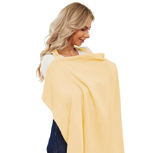 Image of PPOGOO Muslin Nursing Cover for Baby Breastfeeding, Breathable Privacy Nursing Covers for Mom 100% Cotton Breastfeeding Cover with Rigid Hoop for Mother Nursing Apron (Lemon Yellow)