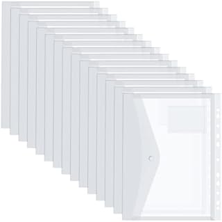 Heltrappe 15 Pack Expandable Plastic Wallets Clear Folder, Document Files A4 Punched Pockets with Hook and Snap Button for Home, Office, School and Travel