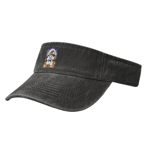 Sun Visor Hats Halloween Maltese Dog Happy Halloween Pumpkin Adjustable Ball Caps Empty Top Baseball Running Tennis for Men Women Outdoor Travel Beach Black