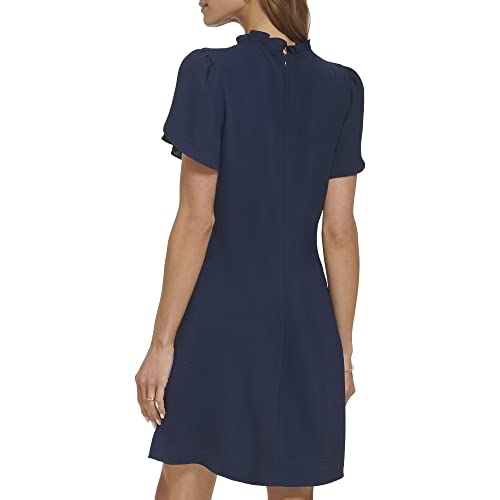 Image of DKNY Women's Front Tie Ruffle Neckline Trapeze Dress