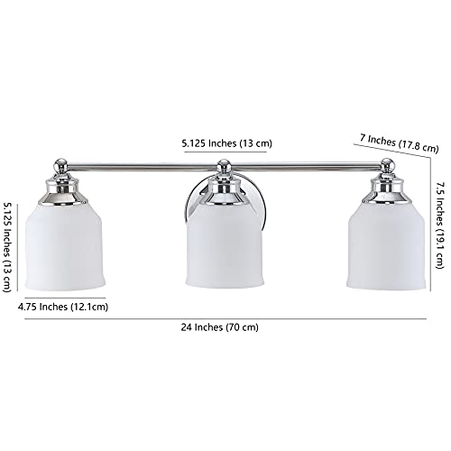 Image of JONATHAN Y 24 inch Chrome Modern Farmhouse LED Vanity Light Wall Sconce Fixture, Frosted White Glass Shade, Dimmable Wall Lamp for Bathroom Mirror Kitchen Sink, UL Listed (JYL7551A)