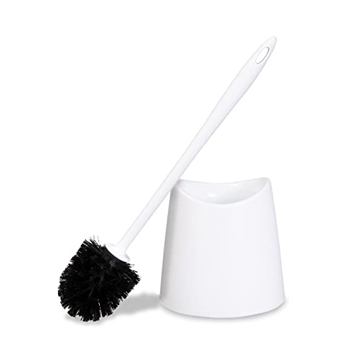 Image of Modern Toilet Brush and Holder, White Toilet Bowl Scrub Brush with Storage Caddy, Bathroom Cleaner. by Superio
