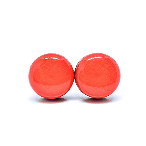 Stud Earrings Set, Coral, 10 mm, Round Studs for Women Girls Men, Handmade, Stainless Steel Posts for Sensitive Ears, Lightweight Color Dot earrings by Candi Cove Designs
