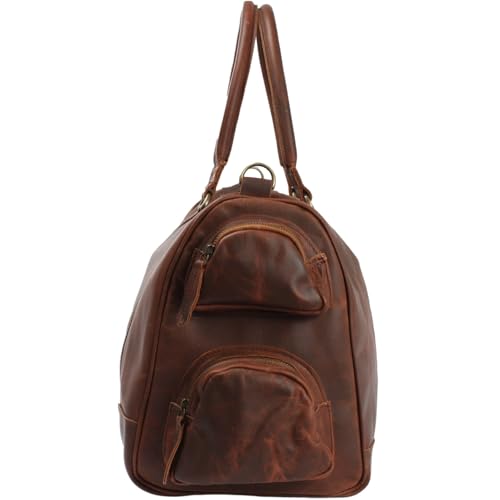 The Luxe Leather Handmade Full-Grain Cowhide Leather Duffel Bag – 20" Vintage Travel Gym Weekender with 4 Pockets & Shoulder Strap4