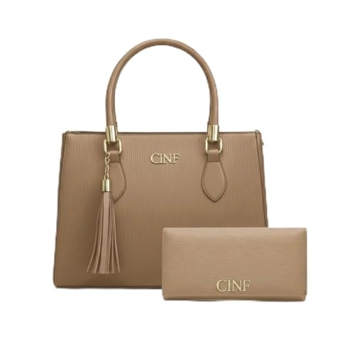 Bolsa Feminina Média de Ombro + Carteira Kit Com 2 Peças (Amêndoa)