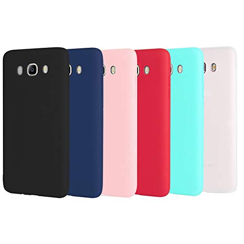 Leton 6X Funda para Samsung Galaxy J5 2016 Silicona Ultrafina Case Suave Flexible TPU Carcasa Galaxy J510 Ultra Delgado Gel Caja Candy Cubierta Jalea Protectora Bumper Negro Azul Rojo Verde Rosa