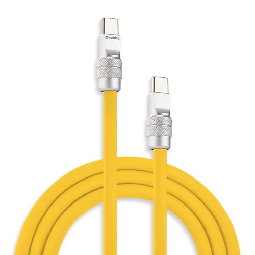 Image of chubbycable Chubby 2.0 Fast Charging Cable Durable Soft Silicone USB C Cable 240W Extra Thick Charger Cord Compatible with iPhone 17-15 Series iPad, Yellow, Type-C to Type-C, 9.8 FT