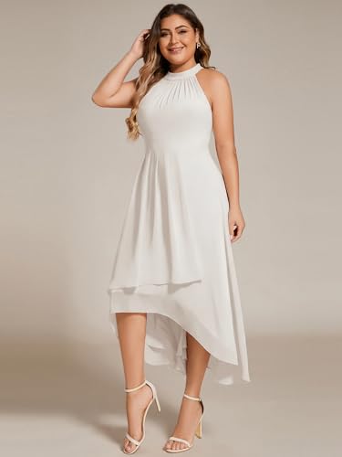 Image of Ever-Pretty Plus Women's Sleeveless Halter A Line Pleated High Low Plus Size Wedding Guest Cocktail Dresses 31926-DA