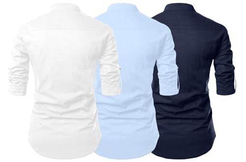 Image of FINIVO FASHION Combo of Men's Cotton Blend Solid Regular Fit Full Sleeve Straight Short Kurta Shirt, Casual and Formal Wear