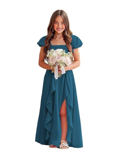 Clothfun Teal Chiffon Puff Sleeves Dress