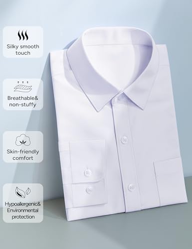 Marvelous World Boys' Long Sleeve Solid Buttoned Cuffs Dress Shirt Kids Casual Button Down Shirts White Size 8 — view 3