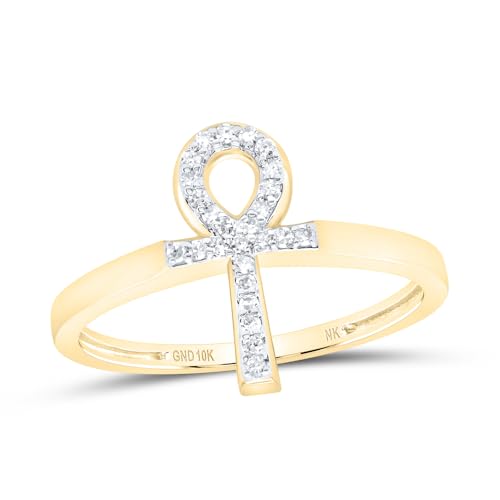 Jewels By Lux 10kt Yellow Gold 1/10 Cttw Diamond Ankh Wedding Engagement Anniversary Cross Ring, Women Size: 5-9