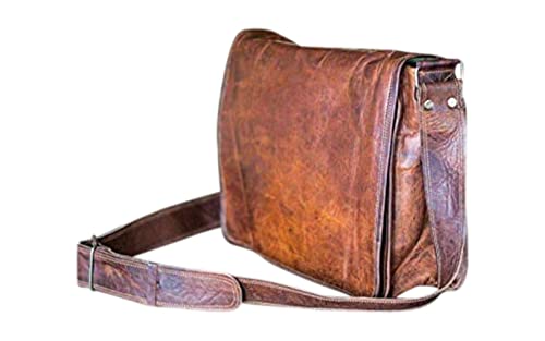Leather Native 11" New Men's Vintage Brown Leather Full Flap Messenger Laptop Satchel Shoulder Bag, School Bag, Work Bag, Business Bag, Great gift for Men And Women Spring Sale!