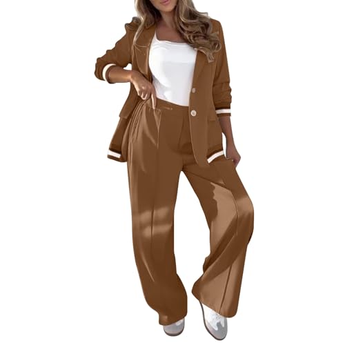 Generico Completo Tailleur Donna Tinta Unita Morbido Giacca e Pantaloni Tuta Elegante Comodo Curvy Set Invernale Manica Lunga con Tasche Tute Due Pezzi Casual Ufficio e Cerimonia Matrimonio
