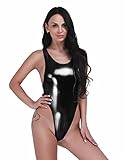 Tamaño: Talla Única IEFIEL Bodies Trajes de Baño de Una Pieza con Corte Alto de Charol Bañadores para Mujer Negro Talla Única