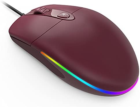 ASHU Wired RGB Backlight Mouse with Silent Clicking, 1600 DPI, 4 LED Modes for PC Computer Laptop Desktop with USB Ports, Wine Red