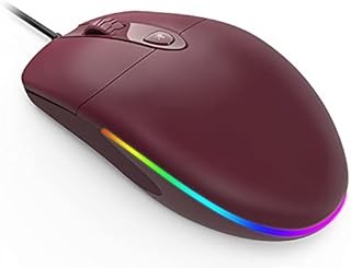 ASHU Wired RGB Backlight Mouse with Silent Clicking, 1600 DPI, 4 LED Modes for PC Computer Laptop Desktop with USB Ports, Wine Red