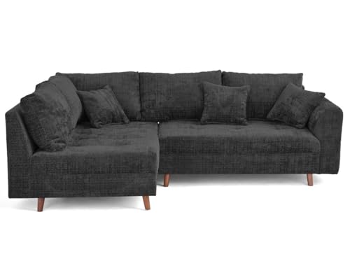 Lisa Design - Rune - canapé d'angle Gauche 4 Places en Velours texturé, Gris Anthracite