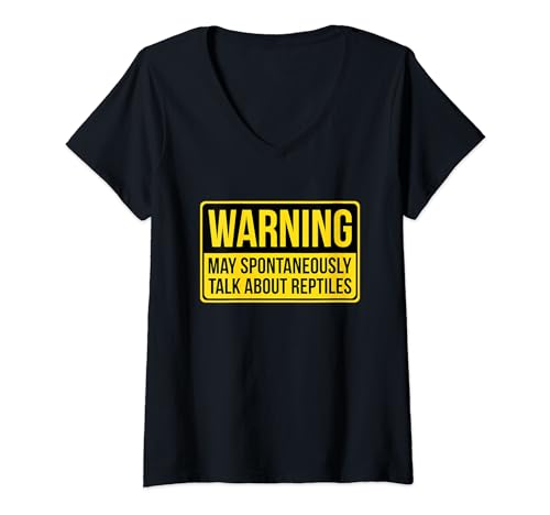 Womens Warning May Spontaneously Talk About Reptiles Gift Lizard V-Neck T-Shirt
