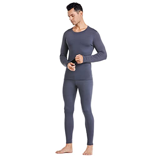 Image of PISIQI Thermal Underwear Men Ultra-Soft Long Johns Set with Fleece Lined Base Layer Winter Skiing Warm Top & Bottom Black