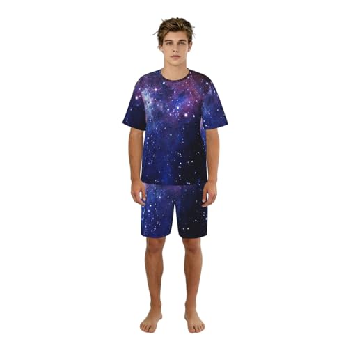 Pyjama court homme bleu violet vêtement de nuit respirant