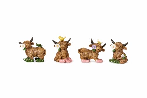 Vache décorative de 7 cm lot de 4 petites statuettes rustiques - 2