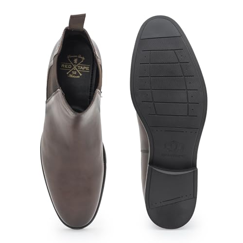 Image of Red Tape Men'S Boots Brown Leather Round Toe Elastic All-Day Comfort